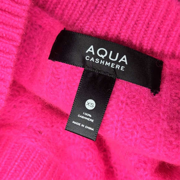 Aqua Bloomingdales 100% Cashmere Ribbed Crewneck Sweater Pink Knit XS NWT Bright - Picture 6 of 9